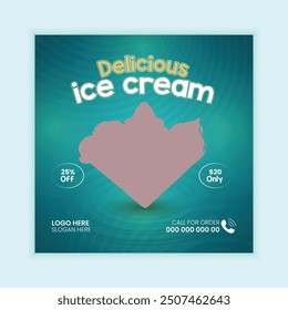 Delicious Ice Cream Social Media Post Design or Web Banner Design Template, Graphic Design, Illustration