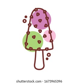 delicious ice cream in stick with chips line color style icon vector illustration design