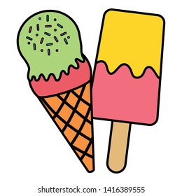 delicious ice cream with stick and cone
