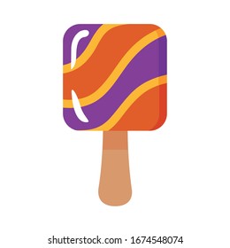 delicious ice cream in stick with square shape flat style vector illustration design