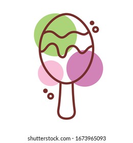 delicious ice cream in stick with three flavors line color style vector illustration design