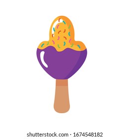 delicious ice cream in stick with two flavors flat style vector illustration design