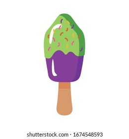 delicioso helado en palo con dos sabores diseño de ilustración vectorial de estilo plano