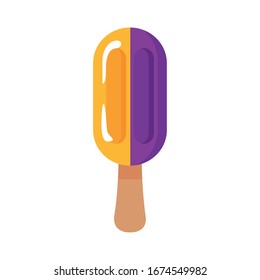 delicious ice cream in stick with two flavors flat style vector illustration design