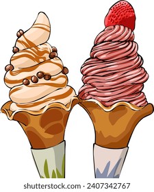 delicious ice cream with strawberry topping 