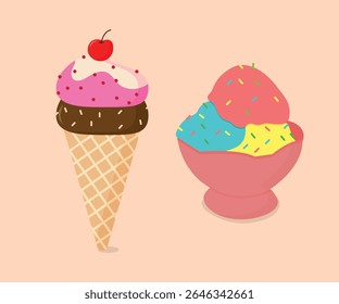 Delicious Ice Cream Treats Cone and Bowl Delights	