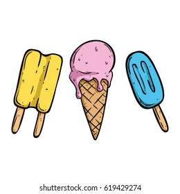 delicious ice cream using doodle art on white background
