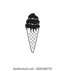 Delicious ice cream in waffle cone with melted drips design