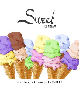 Delicious ice cream in a waffle cone for sweet lovers