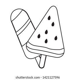 delicious ice lolly icon cartoon  in black and white vector illustration graphic design