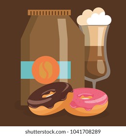 delicious iced coffee cup and donuts