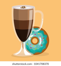 delicious iced coffee cup and donuts