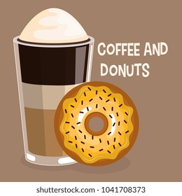 delicious iced coffee cup and donuts