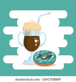delicious iced coffee cup and donuts