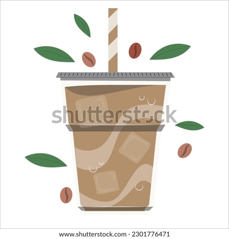 Delicious iced coffee drink with whipped cream with biscuit vector. Chocolate milkshake with cocoa topping and whipped cream vector. Refreshing frappe icon isolated on a white background