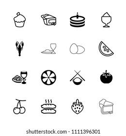 Delicious icon. collection of 16 delicious filled and outline icons such as crab, pasta and wine glass, lemon, cake, asian food. editable delicious icons for web and mobile.