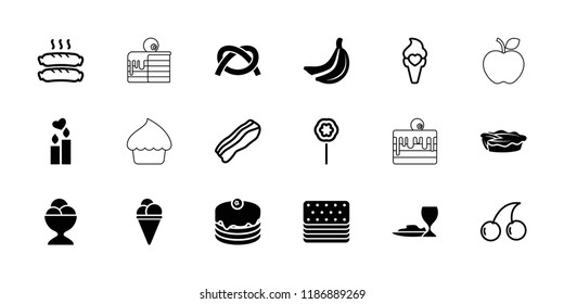 Delicious icon. collection of 18 delicious filled and outline icons such as cake, ice cream ball, pie, cherry, ice cream, sausage. editable delicious icons for web and mobile.