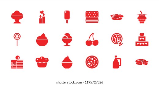 Delicious icon. collection of 18 delicious filled icons such as ice cream, cake, milkshake, pie, pizza, milk can, cherry. editable delicious icons for web and mobile.