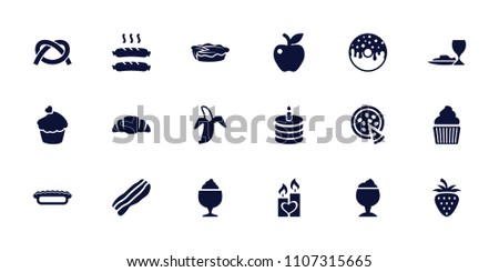 Delicious icon. collection of 18 delicious filled icons such as donut, milkshake, croissant, pie, apple, banana, muffin. editable delicious icons for web and mobile.