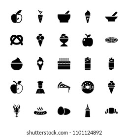 Delicious icon. collection of 25 delicious filled icons such as bowl, pretzel, ketchup, ice cream ball, burrito, apple, ice cream. editable delicious icons for web and mobile.