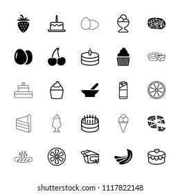 Delicious icon. collection of 25 delicious filled and outline icons such as bowl, egg, banana, pizza, cake with one candle, cake. editable delicious icons for web and mobile.