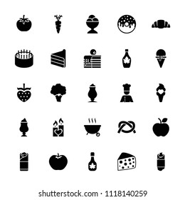 Delicious icon. collection of 25 delicious filled icons such as apple, cake, donut, ice cream ball, maple syrup, milkshake. editable delicious icons for web and mobile.