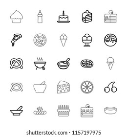 Delicious icon. collection of 25 delicious outline icons such as bowl, porridge, cake with one candle, cherry, pizza. editable delicious icons for web and mobile.