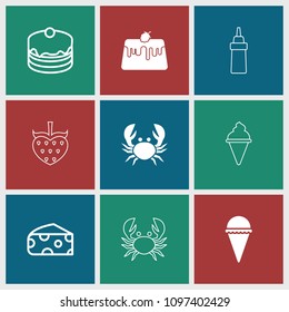 Delicious icon. collection of 9 delicious filled and outline icons such as ice cream, cheese, cake, crab, pie, ketchup. editable delicious icons for web and mobile.