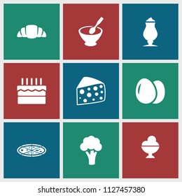 Delicious icon. collection of 9 delicious filled icons such as egg, cauliflower, milkshake, croissant, cake, cheese, porridge. editable delicious icons for web and mobile.