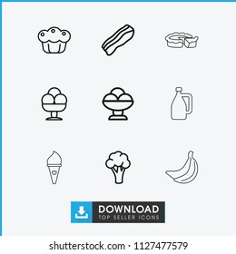 Delicious icon. collection of 9 delicious outline icons such as cauliflower, ice cream, pie, bacon, milk can. editable delicious icons for web and mobile.