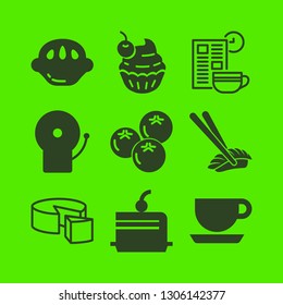delicious icon set with bell, breakfast and blueberries vector illustration