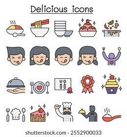 Delicious icon set in color line style