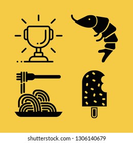 delicious icon set with shrimp, cup and pasta vector illustration