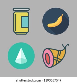 delicious icon set. vector set about jam, ham, bananas and cone icons set.