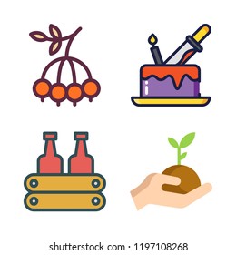 delicious icon set. vector set about milk, cake, berry and sprout icons set.
