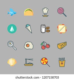 delicious icon set. vector set about cone, noodles, taco and flying fish icons set.