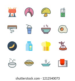 delicious icon set. vector set about bananas, d display, soup and milk icons set.