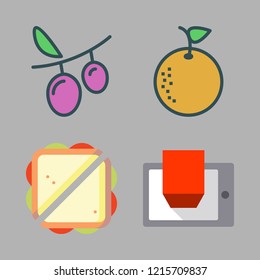 delicious icon set. vector set about orange, d display, sandwich and grapes icons set.