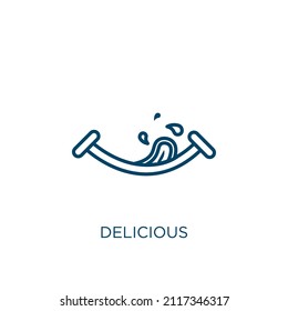icono delicioso. Icono de contorno fino lineal delicioso aislado en fondo blanco. Signo delicioso vector de línea, símbolo para web y móvil
