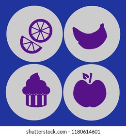 delicious icon. delicious vector icons set apple, banana, orange and cupcake