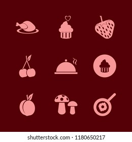 delicious icon. delicious vector icons set mushrooms, cherry, cupcake and strawberry