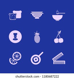 delicious icon. delicious vector icons set chef, combs, cherry and fresh pineapple