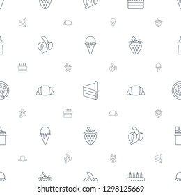 delicious icons pattern seamless white background. Included editable line ice cream, cake, banana, croissant, strawberry, pizza, chocolate icons. delicious icons for web and mobile.