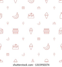 delicious icons pattern seamless white background. Included editable line pie, ice cream, banana, cake, cheese, milk can icons. delicious icons for web and mobile.