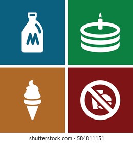 delicious icons set. Set of 4 delicious filled icons such as milk can, ice cream, cake