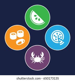 Delicious icons set. set of 4 delicious filled icons such as crab, pizza, sushi