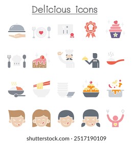 Deliciosos iconos en estilo de color plano
