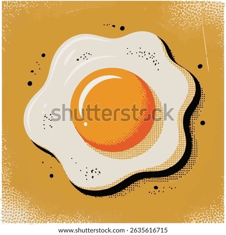A delicious illustration of a fried egg in a retro style on a textured yellow background