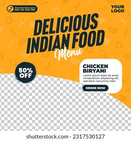 Delicious indian food menu design for social media post and web banner template