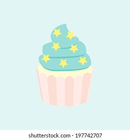 Delicious isolated vector cupcake with stars